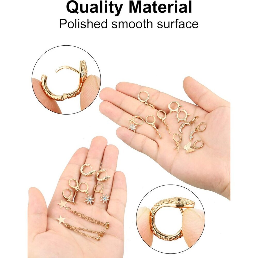 12 Pairs Dangle Hoop Earrings Aesthetic Huggie Earrings with Charms Small Drop P - Picture 3 of 6